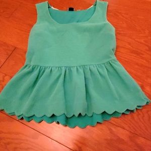 Anthropologie postmark green cross back peplum top
